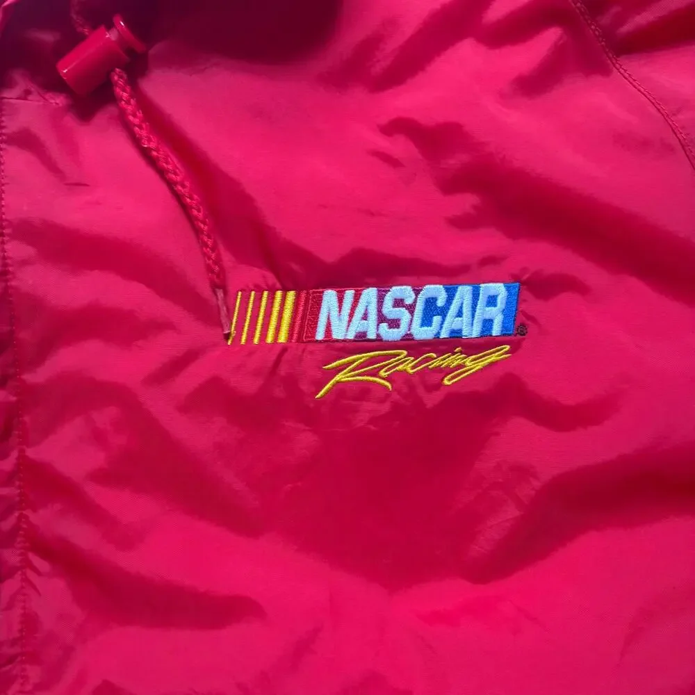 Tri-Mountain Nascar red quarter zip hooded lined wind breaker jacket SIZE L‎
